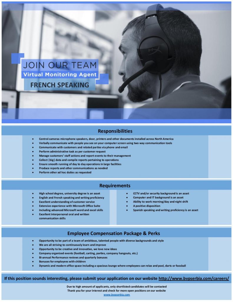 Birdseye Virtual Monitoring Agent French Speaking sajam.link2job.eu